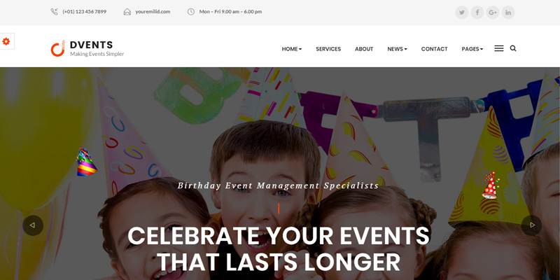 Events website designed by Webinfolink